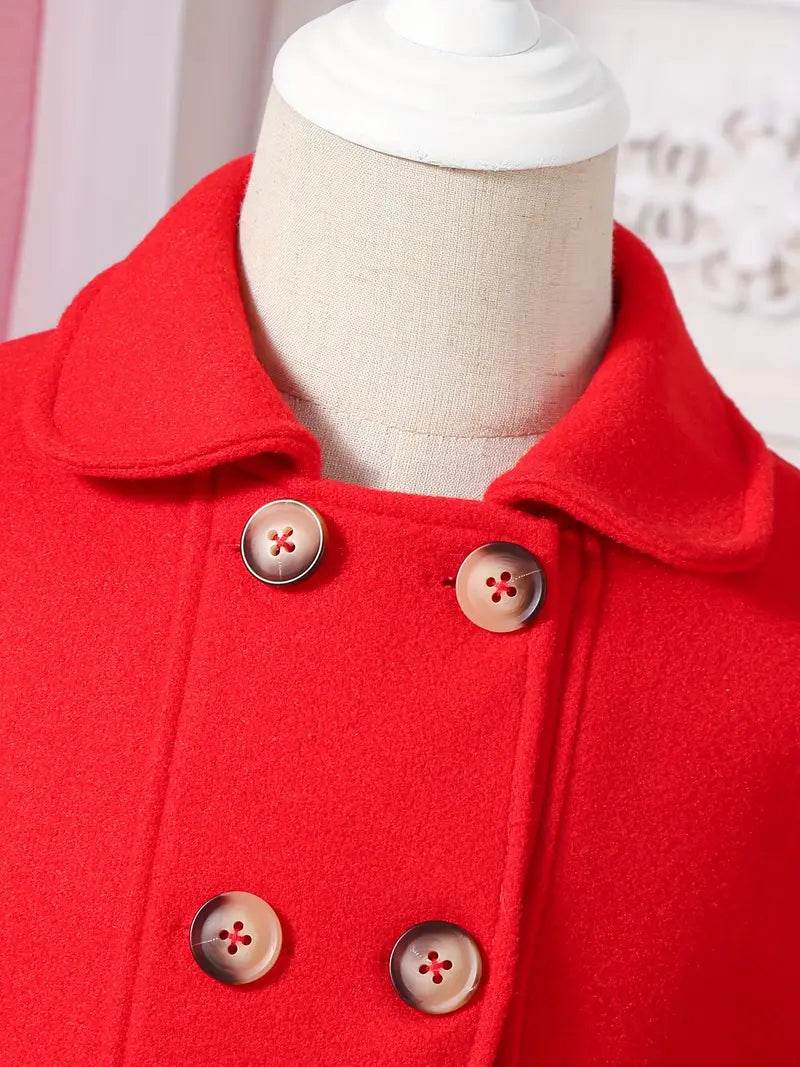 Girls' Tweed Winter Coat with Bow & Hat - Long Warm - Little Fashion