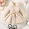 Girls' Winter Coat: Plush Lapel, Bow Detail - Little Fashion