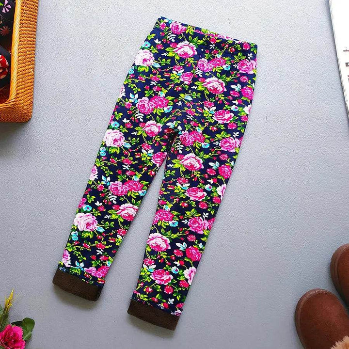 Girls Winter Floral Leggings – Warm Toddler Pants - Little Fashion