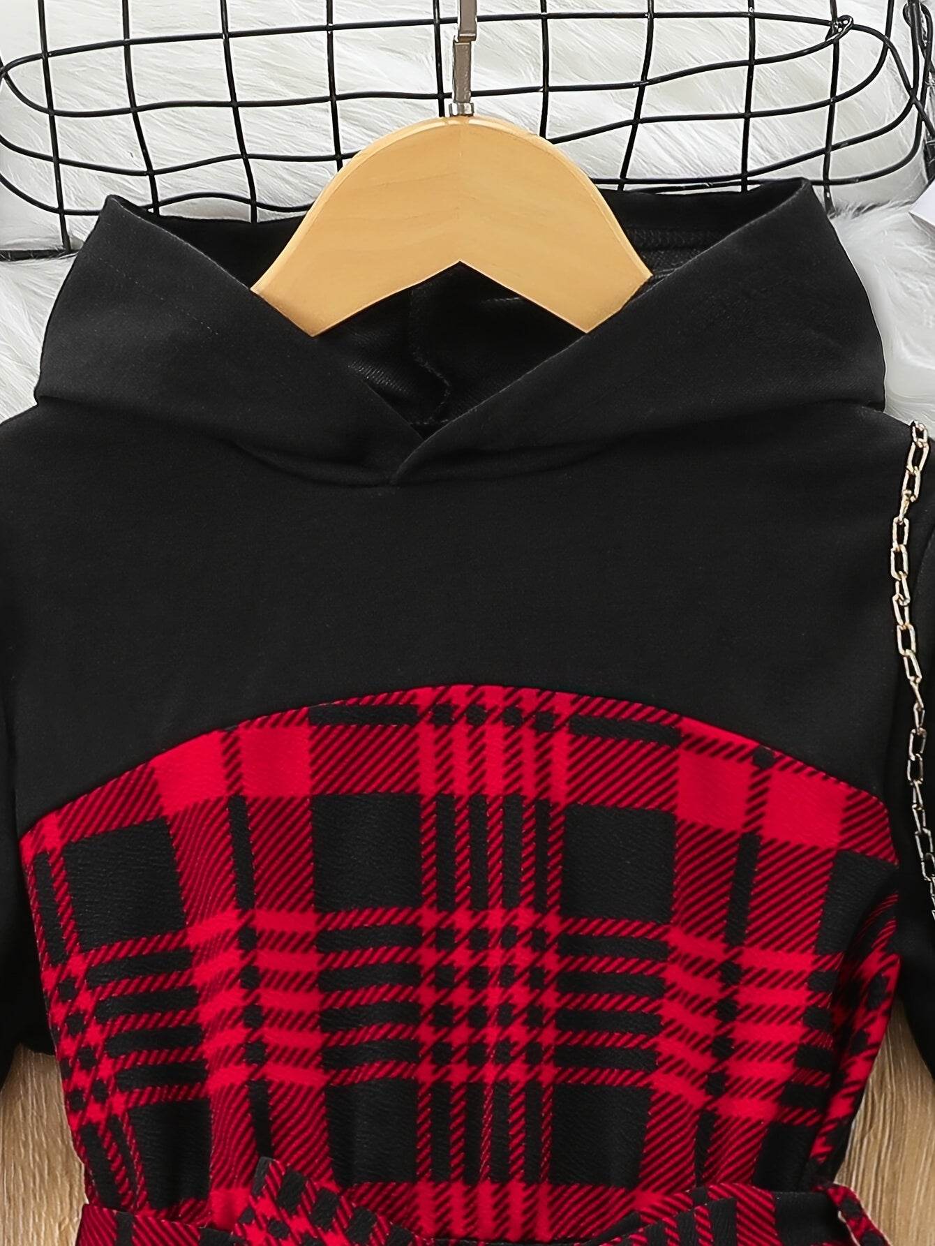 Girl's Winter Hooded Plaid Dress - Little Fashion