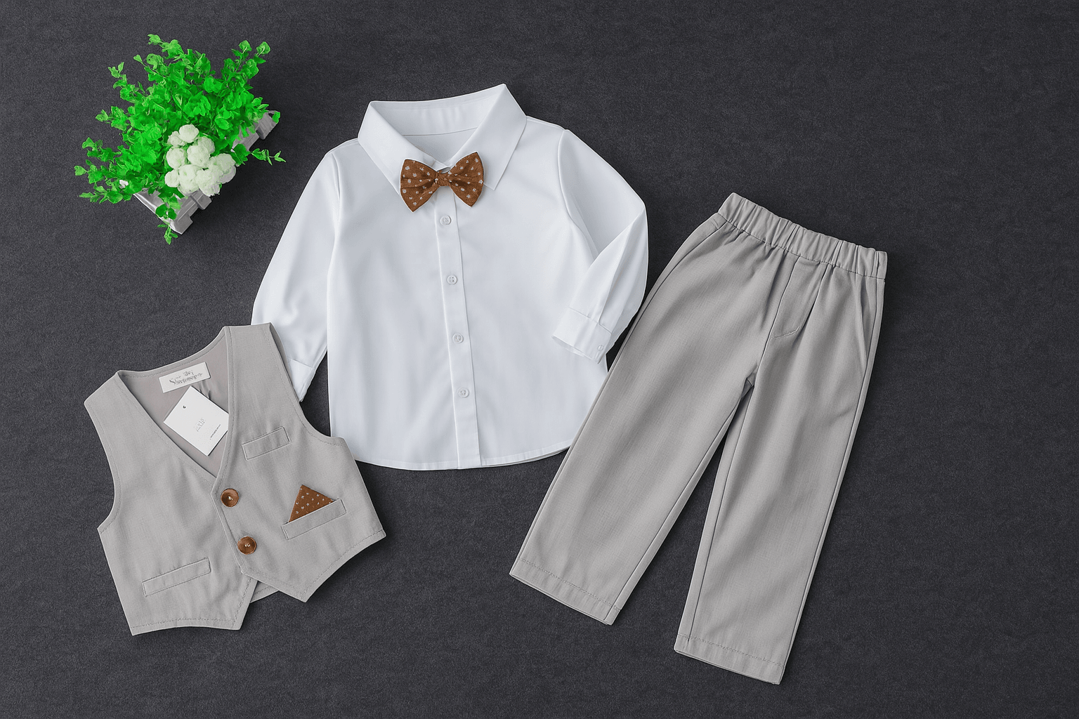 Gray & White 4-Piece Boy's Tuxedo Outfit - Little Fashion