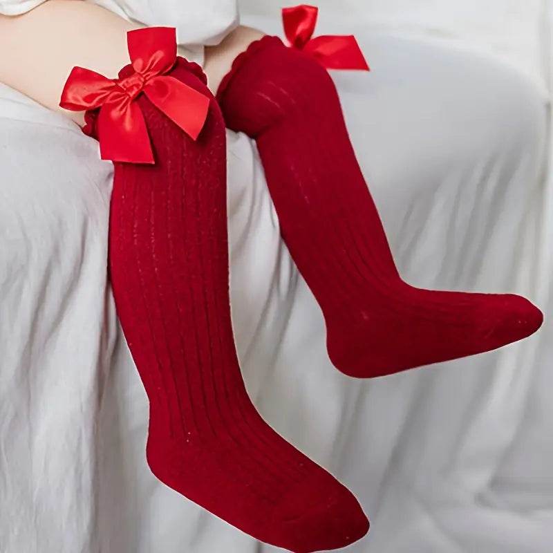 Kids' Knee-High Winter Socks: 5-Pack, Bow & Stripe - Little Fashion
