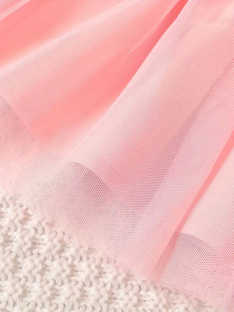 Kids Pink Mesh Vest Dress 2-Piece Set - Little Fashion