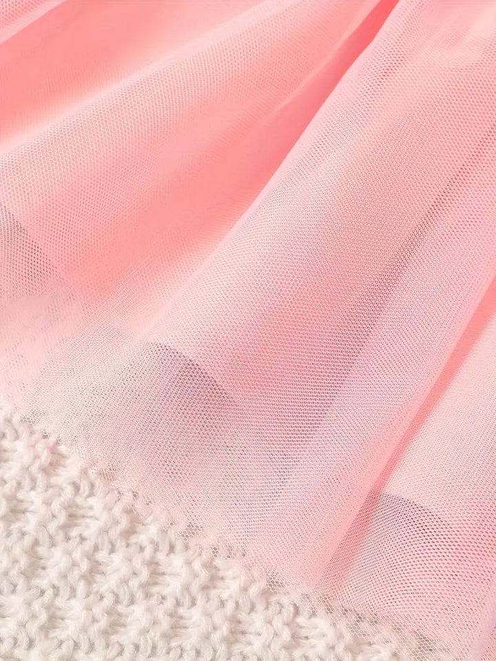 Kids Pink Mesh Vest Dress 2-Piece Set - Little Fashion