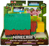 Minecraft-themed toy set in packaging with colorful blocks and branding.