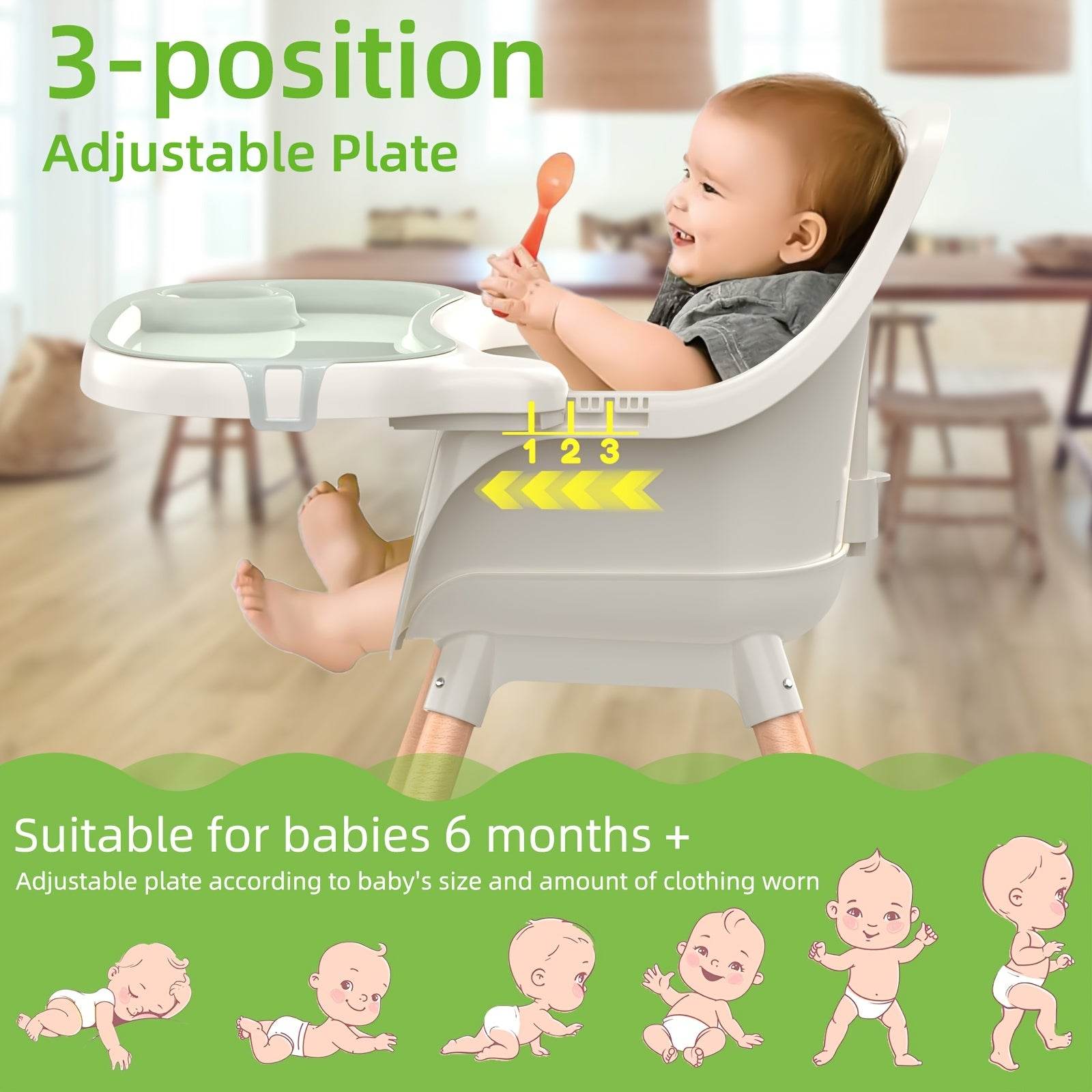Modern Portable High Chair, Adjustable, Detachable Tray - Little Fashion