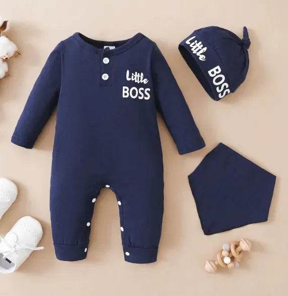 Newborn Boy Letter Print Romper & Hat (0-12M) - Little Fashion