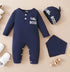 Newborn Boy Letter Print Romper & Hat (0-12M) - Little Fashion