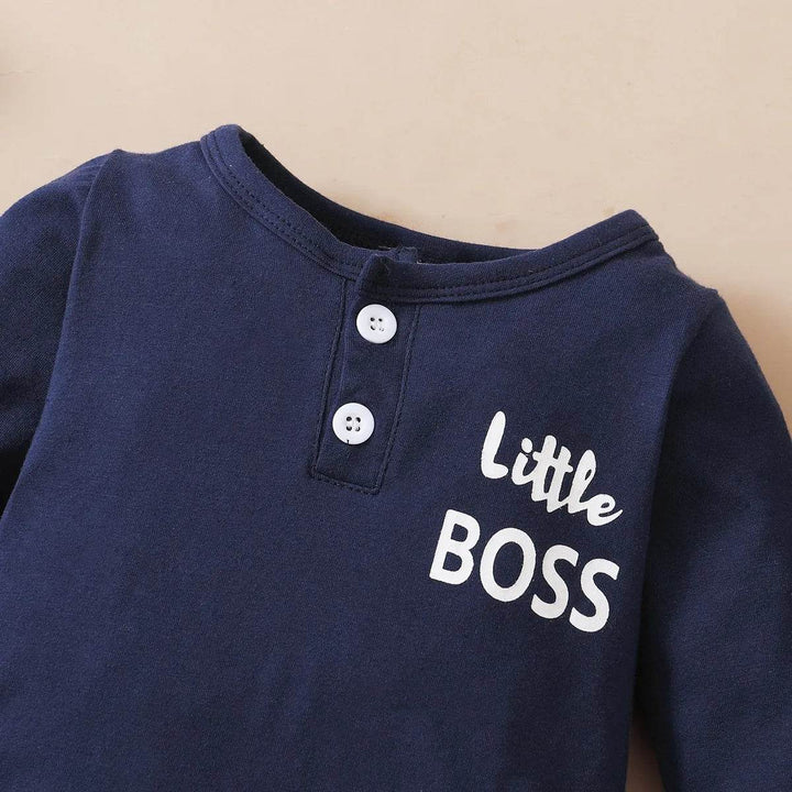 Newborn Boy Letter Print Romper & Hat (0-12M) - Little Fashion