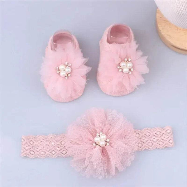 Pearl Bow Baby Headband & Non-Slip Socks Set - Little Fashion