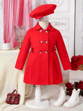 Girls' Tweed Winter Coat with Bow & Hat - Long Warm - Little Fashion