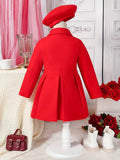 Girls' Tweed Winter Coat with Bow & Hat - Long Warm - Little Fashion