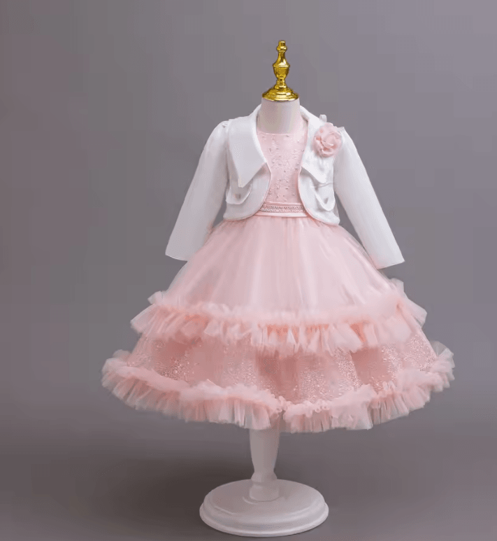 Pink Satin Floral Princess Dress – Party Wear - Little Fashion