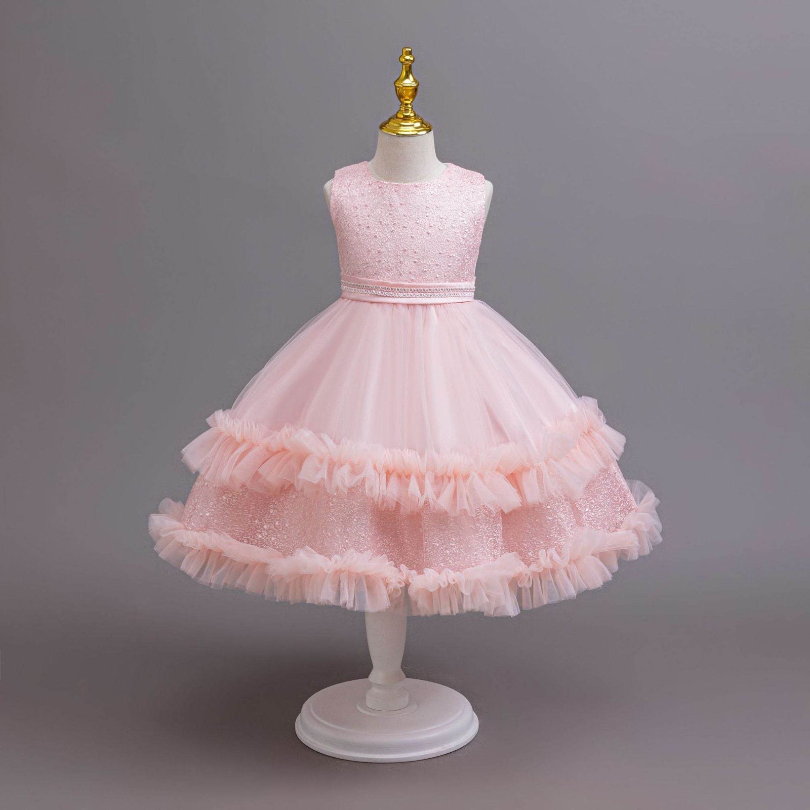 Pink Satin Floral Princess Dress – Party Wear - Little Fashion
