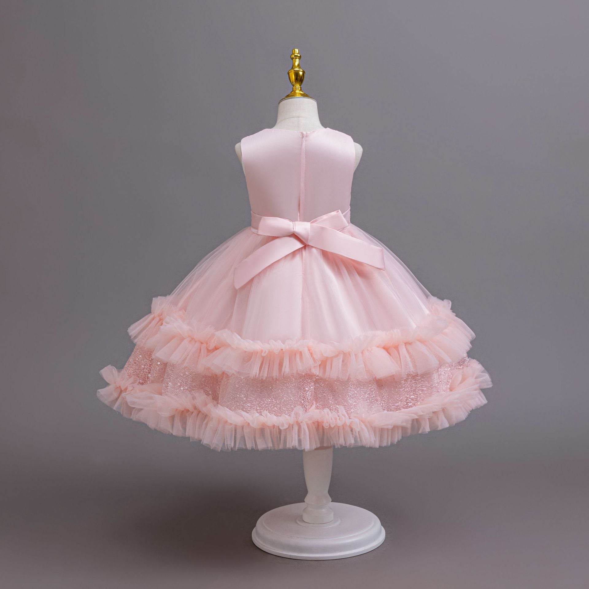 Pink Satin Floral Princess Dress – Party Wear - Little Fashion
