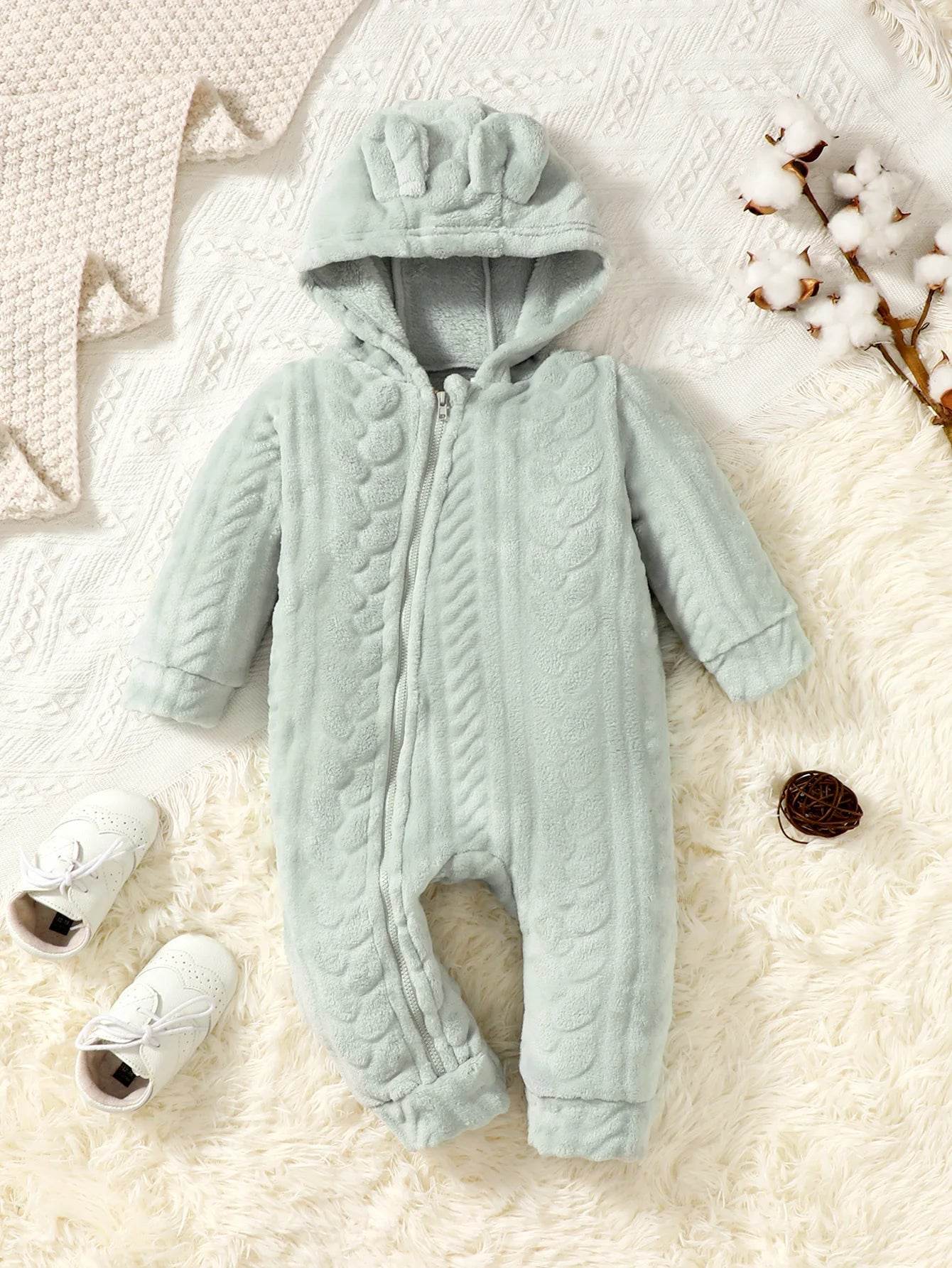 Plaid Baby Romper Hooded Warm Jumpsuit (3-24M) - Little Fashion
