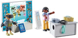 Toy set with characters and educational items on a white background