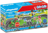Playmobil City Life toy set packaging with children and road elements.