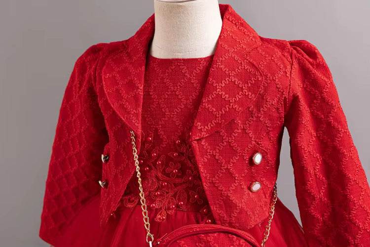 Girls Red Princess Birthday Dress Set – Fancy Gown - Little Fashion