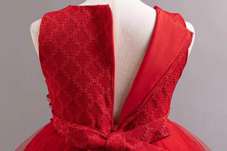 Girls Red Princess Birthday Dress Set – Fancy Gown - Little Fashion