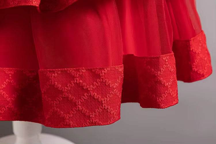 Girls Red Princess Birthday Dress Set – Fancy Gown - Little Fashion