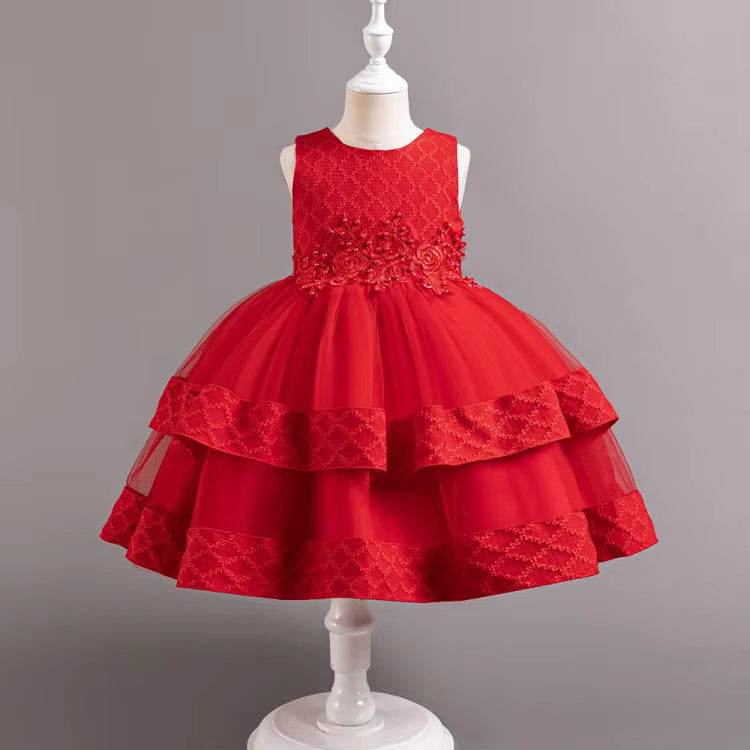 Girls Red Princess Birthday Dress Set – Fancy Gown - Little Fashion