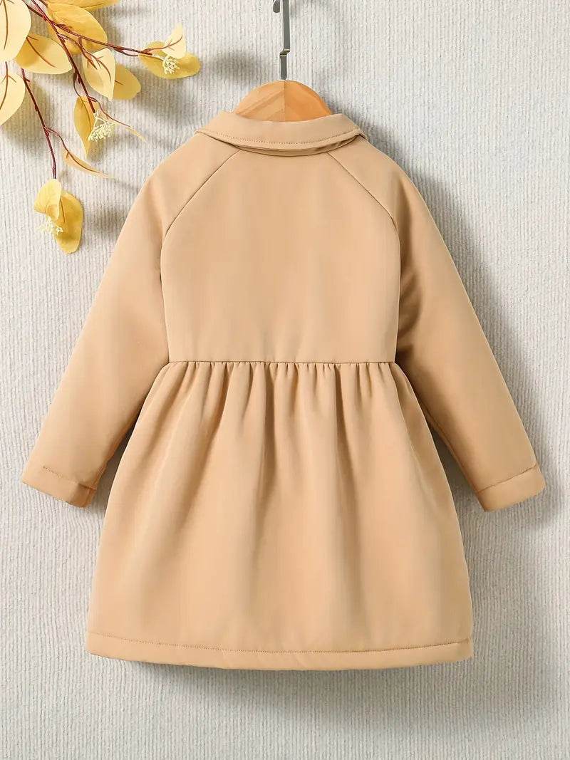 Red Girls' Fleece Winter Coat with Lapel Collar - Little Fashion