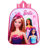 Barbie-themed backpack with images of Barbie dolls on a white background