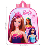 Barbie-themed backpack with dolls on a white background