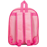 Pink backpack with mesh side panels on a white background
