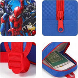 Spider-Man themed case with zipper, strap, and interior view on a blue background