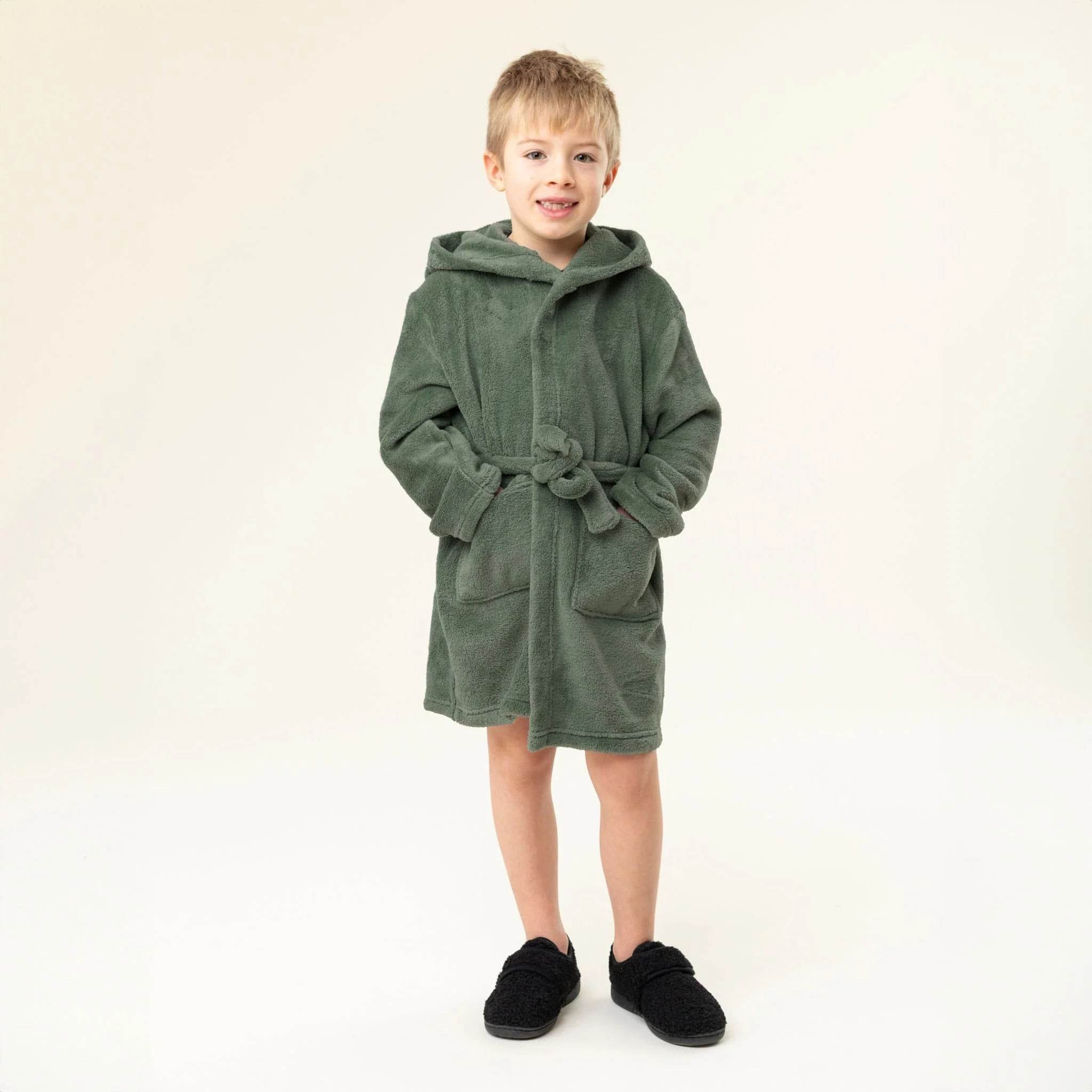 Sage Green Embossed Hooded Robe (0-6M) - Little Fashion