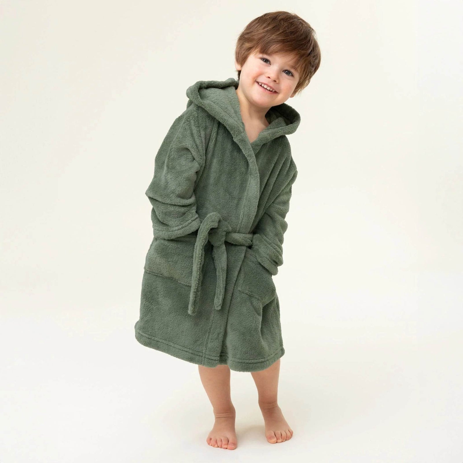 Sage Green Embossed Hooded Robe (0-6M) - Little Fashion