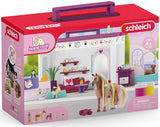 Schleich horse club playset packaging with a horse and room interior illustration.