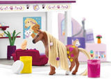 Toy horse with a colorful mane in a room setting