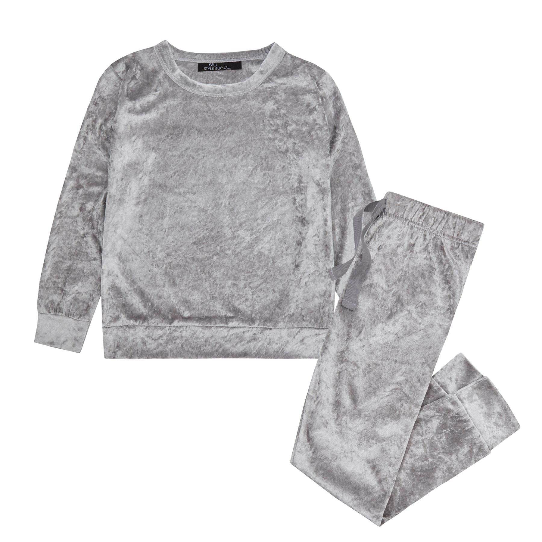 Silver Crushed Velvet Look Pyjama Set - 4 Pk - Little Fashion