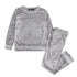 Gray velour sweatshirt and pants set on a white background