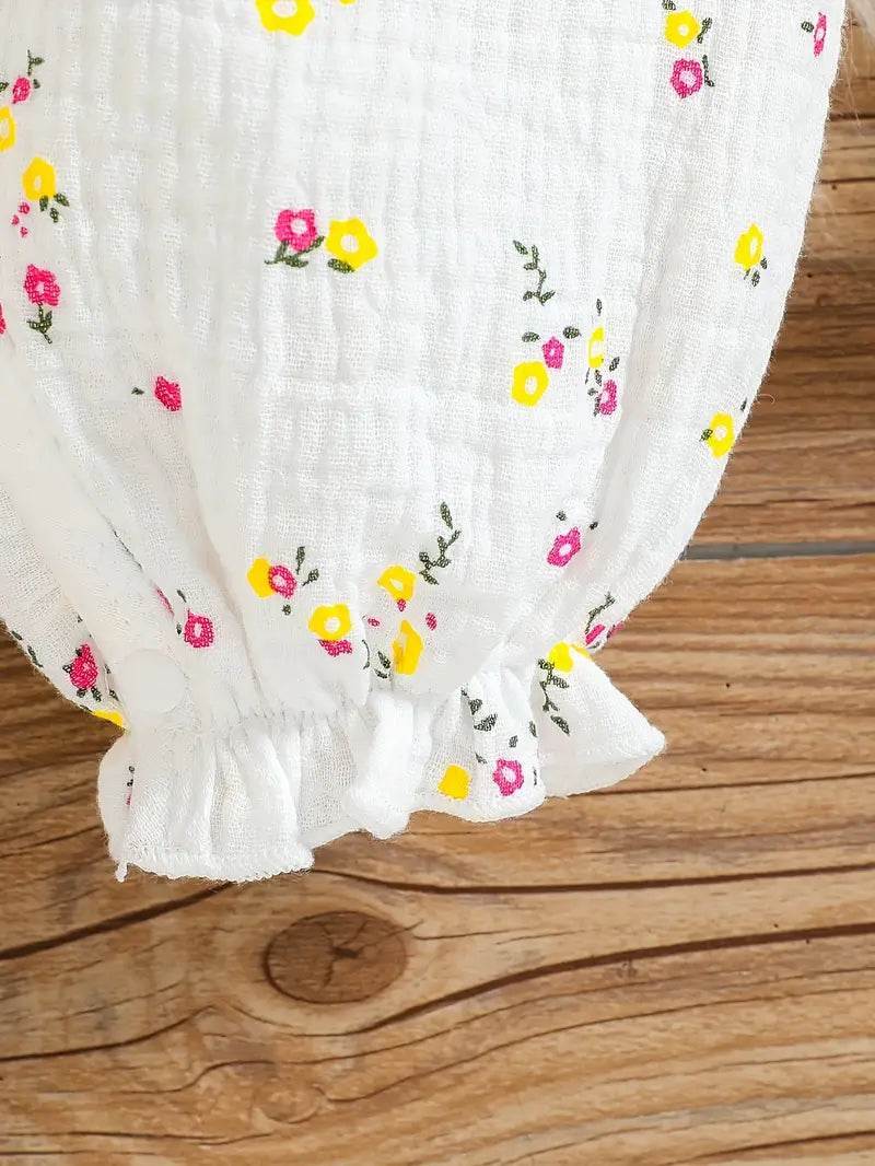 Soft Stretchy Floral Baby Romper & Hat - Little Fashion