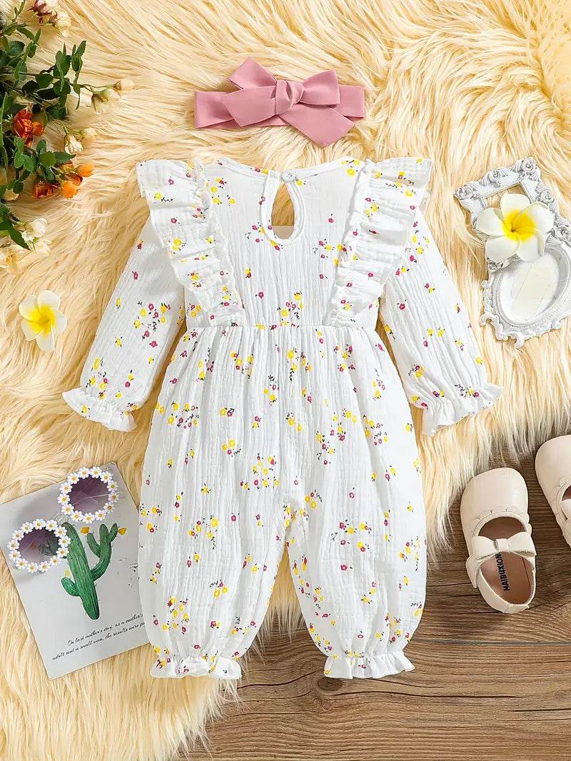Soft Stretchy Floral Baby Romper & Hat - Little Fashion