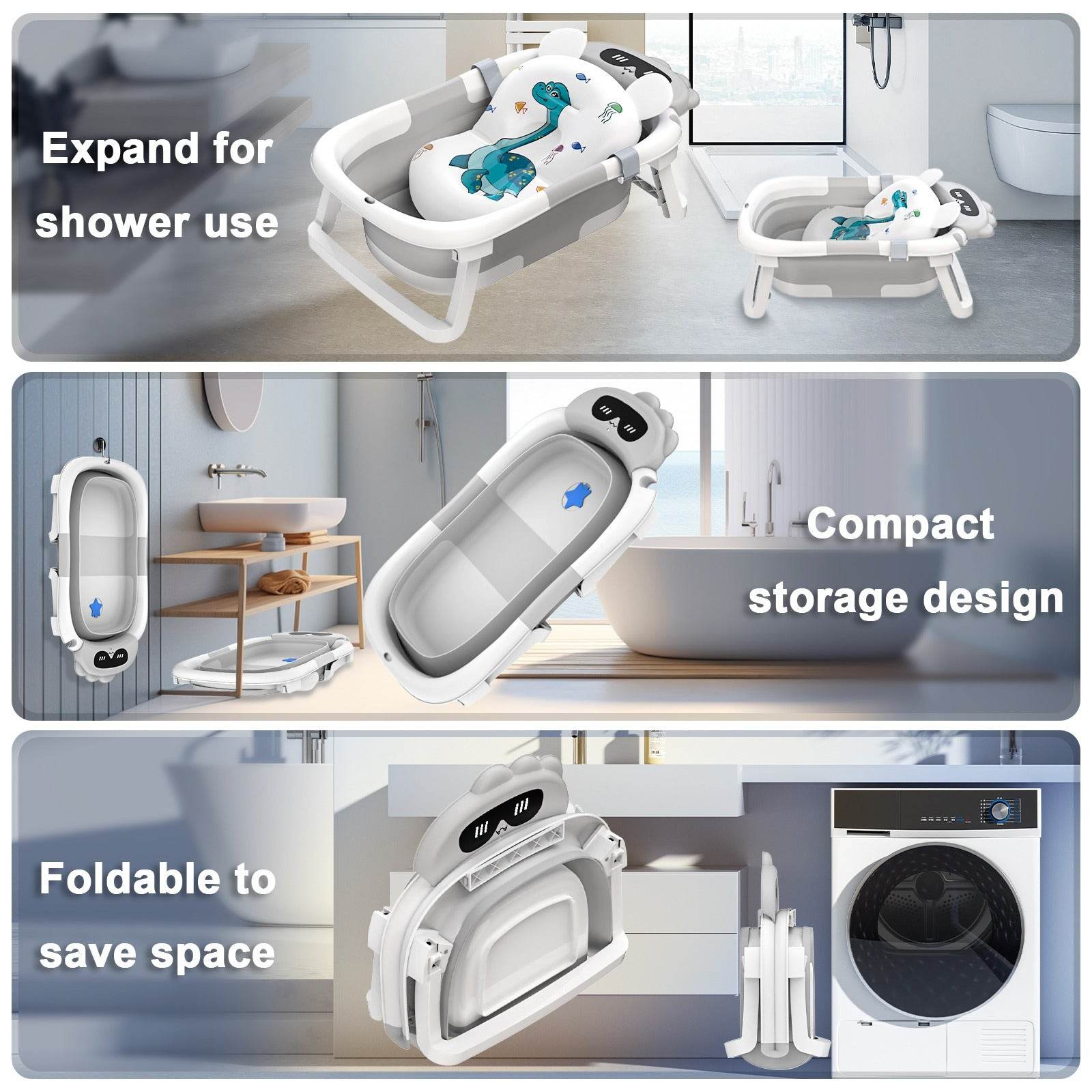 Storage Foldable Baby Bath Tub, Non-Slip, 0-24 Months - Little Fashion