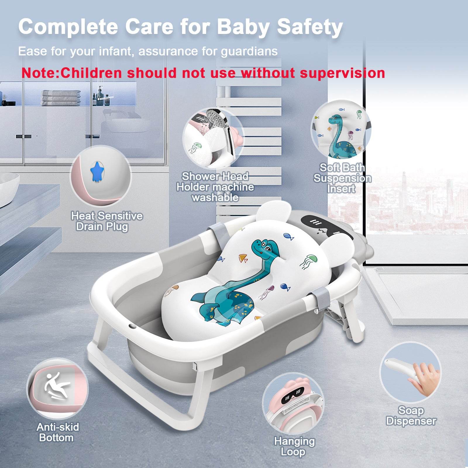 Storage Foldable Baby Bath Tub, Non-Slip, 0-24 Months - Little Fashion