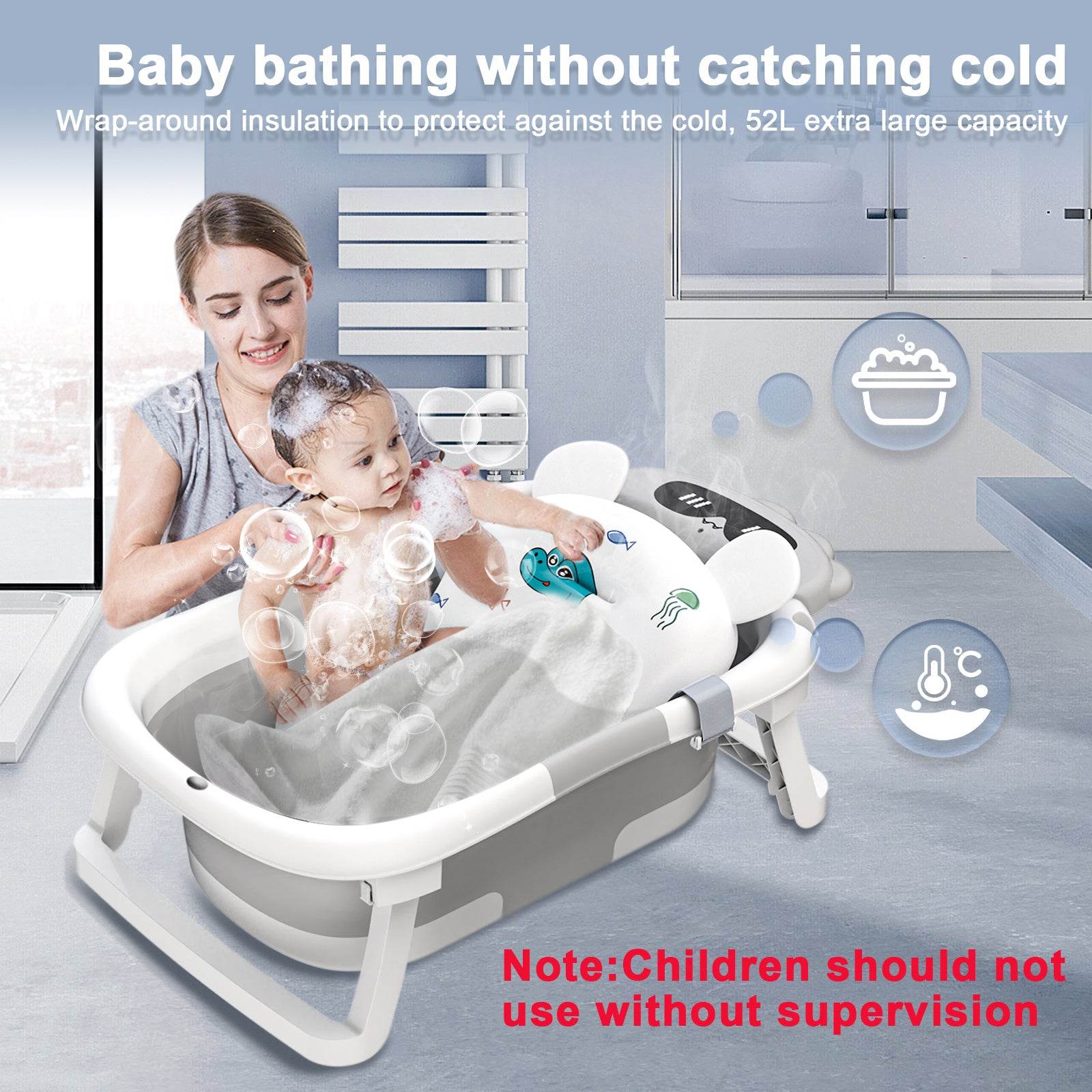 Storage Foldable Baby Bath Tub, Non-Slip, 0-24 Months - Little Fashion