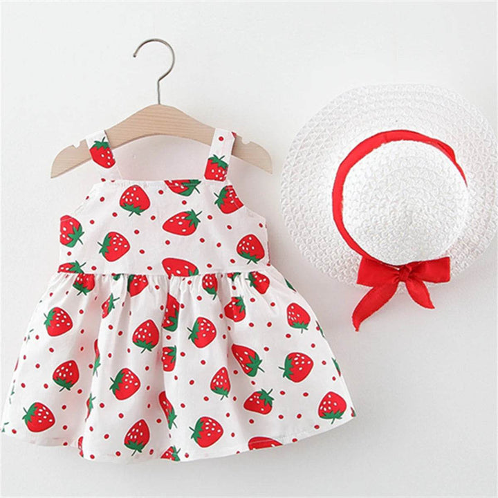 Strawberry Dot Baby Girl Dress with Hat – Summer Set - Little Fashion