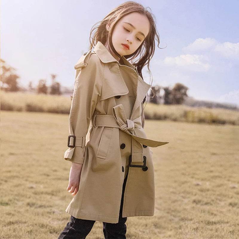 Stylish Teen Girls' Hooded Trench Coat - Little Fashion