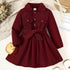 Toddler Girls' Burgundy Bow-Belt Lapel Dress - Little Fashion