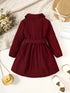 Toddler Girls' Burgundy Bow-Belt Lapel Dress - Little Fashion