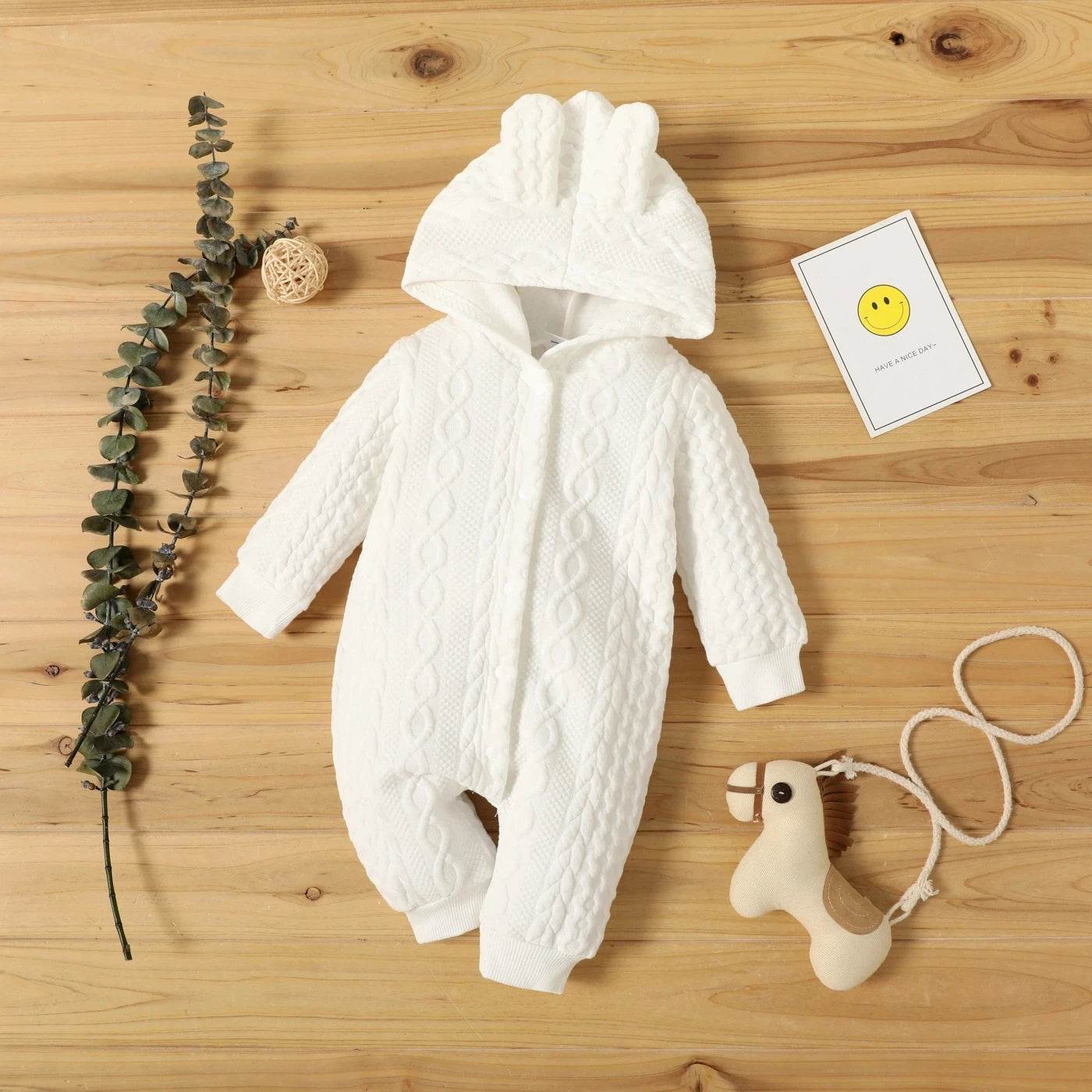 Warm Hooded Baby Romper with Ears (Unisex) - Little Fashion