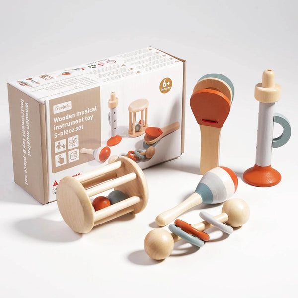 Wooden Baby Handheld Bell Set: Sensory Rattle Teether for Early Development & Soothing - Little Fashion