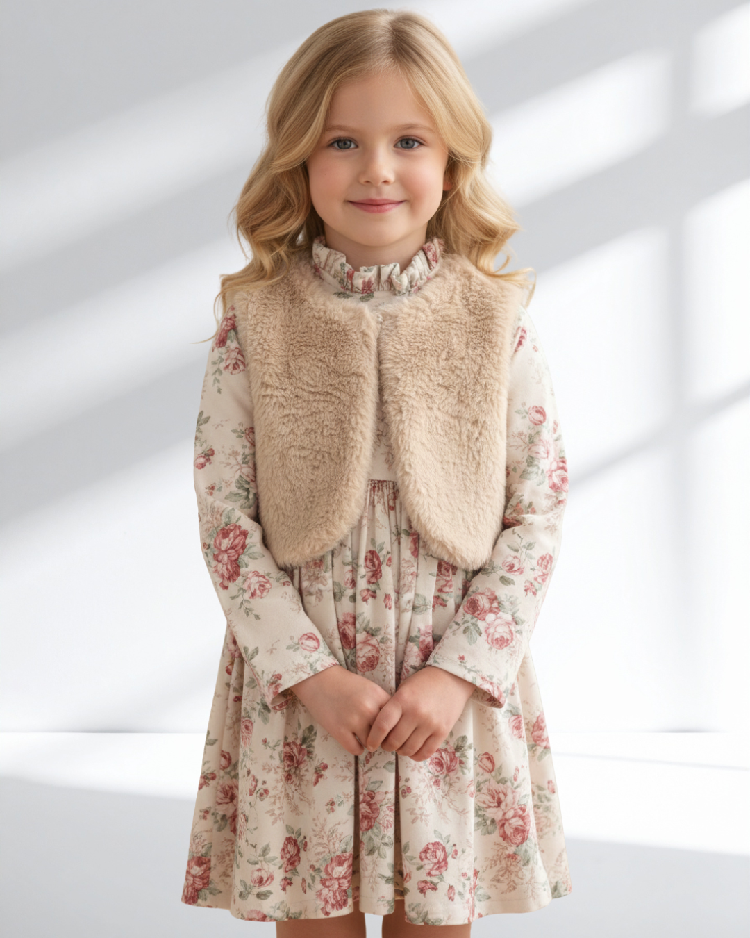 Christmas Dress for Girls with Faux Fur Jacket and Collar
